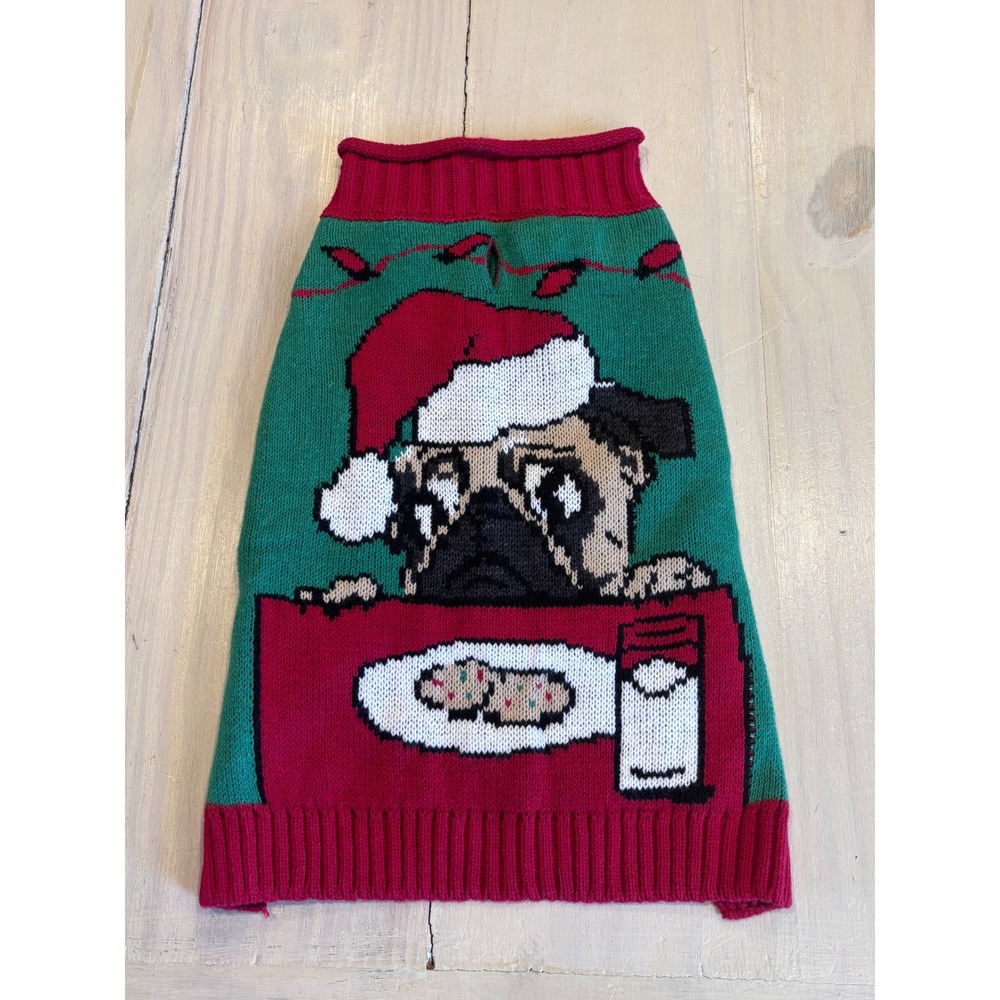 Ugly Christmas Sweater Pug Santa Cookies Light Up Pet Dog Sweater Green Red Med